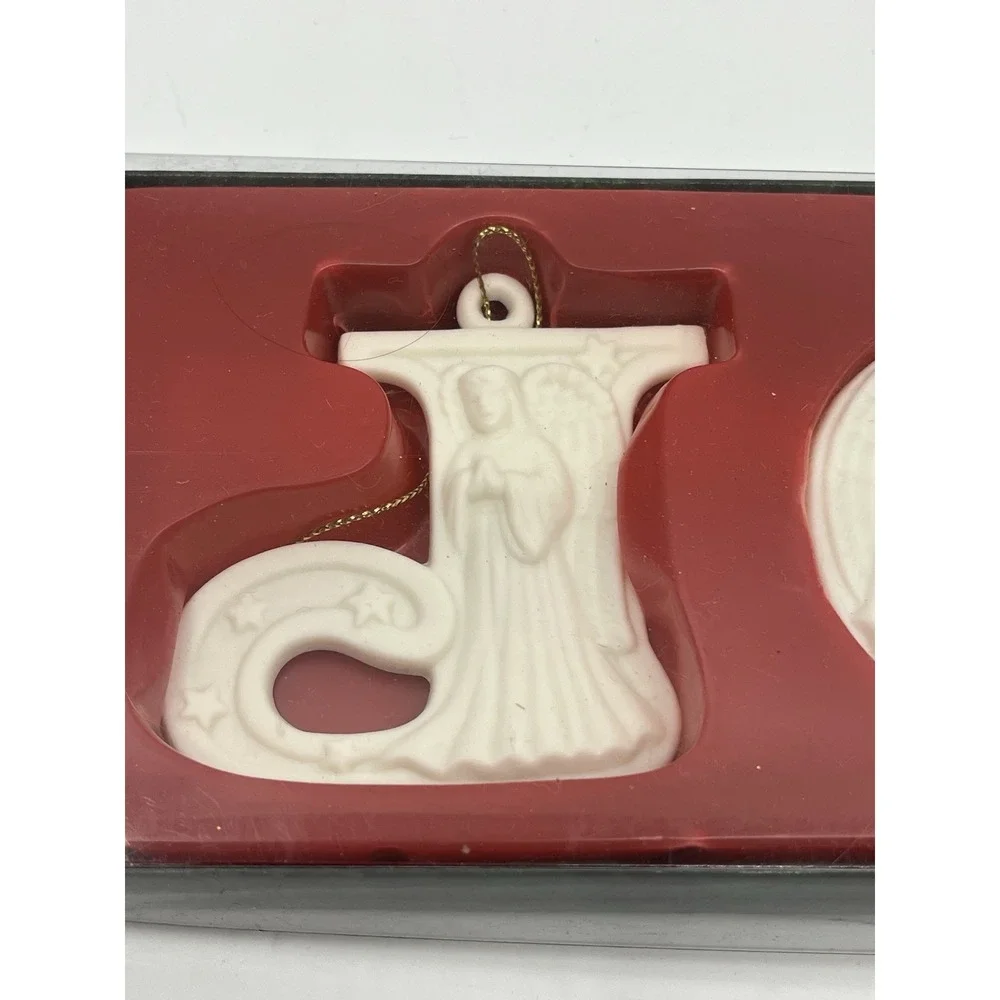 Vintage Woolworths Joy Ceramic Angel Christmas tree ornaments Box 3